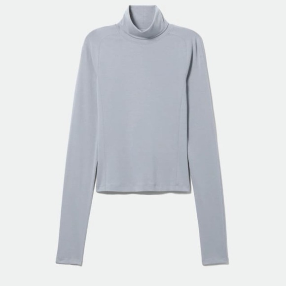 Revolve WEEKDAY Blue Slim Fit Minimalist Kirsten Turtleneck Wool Sweater Small - Picture 12 of 13
